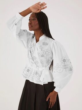 Floral Embroidered White Blouse